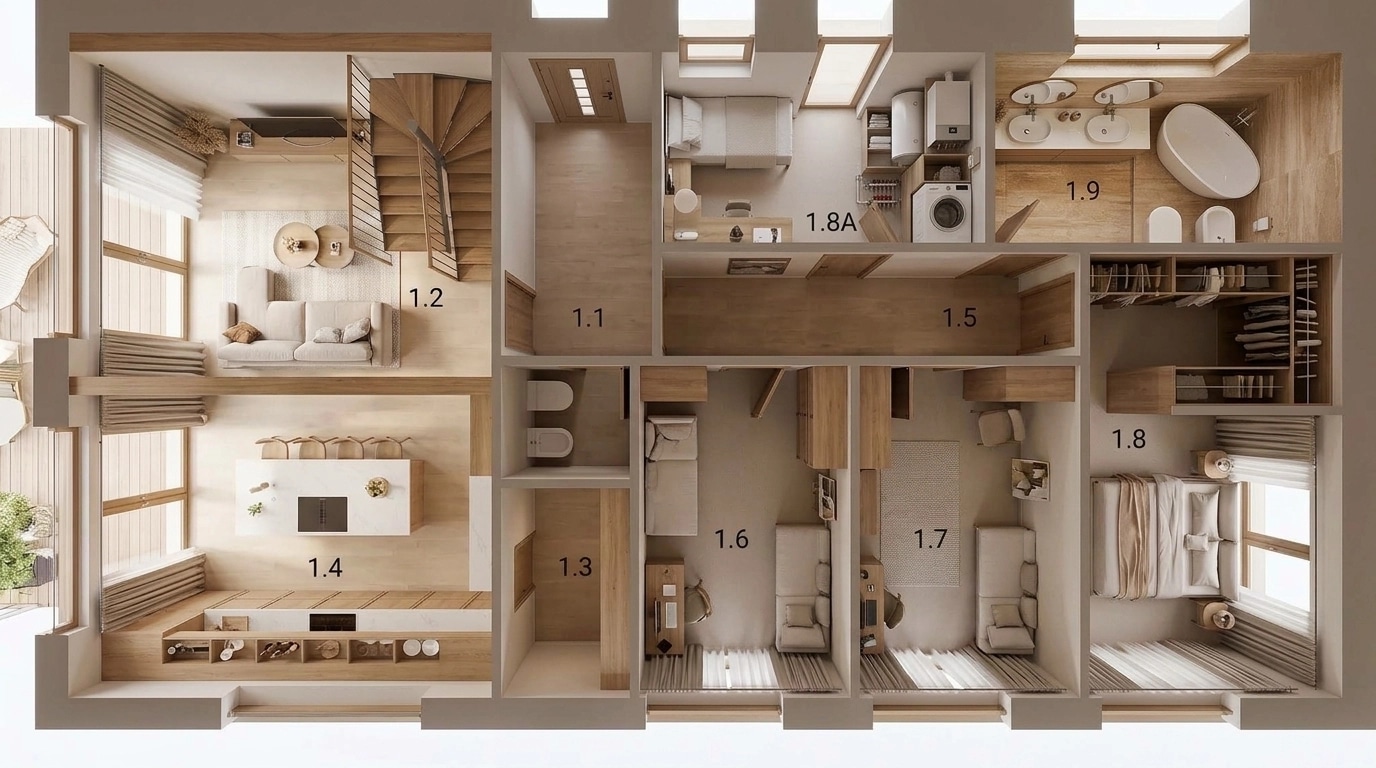 Innenraumdesign im Contemporary-Stil — Wohnzimmer von GenRoom AI