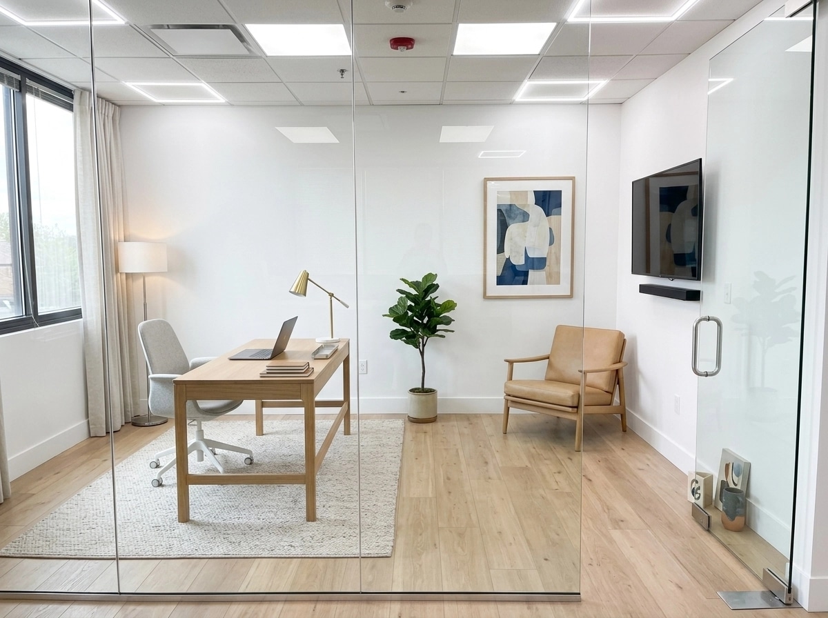 Office interior in Scandinavian style — photo by GenRoom AI
