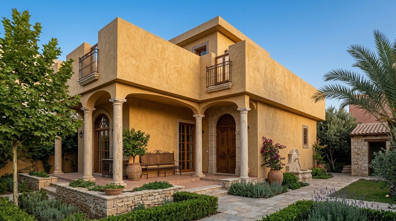 Cephe tasarımı Mediterranean Facade stili — Cephe GenRoom AI