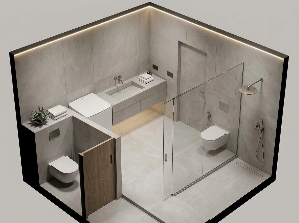 Bathroom interior in Minimalism style — photo by GenRoom AI