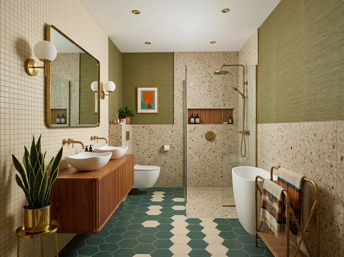 Bathroom interior in Mid-Century Modern style — photo by GenRoom AI