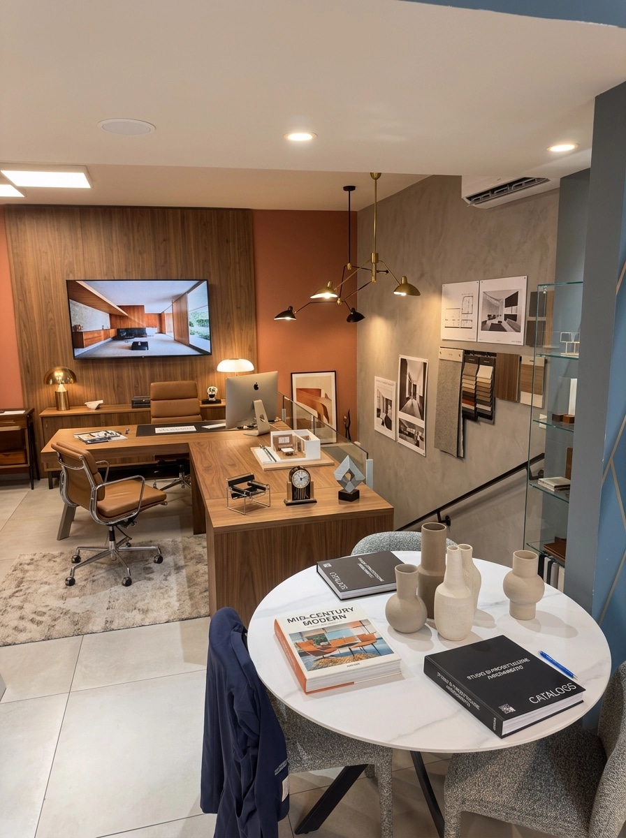 Office interior in Mid-Century Modern style — photo by GenRoom AI