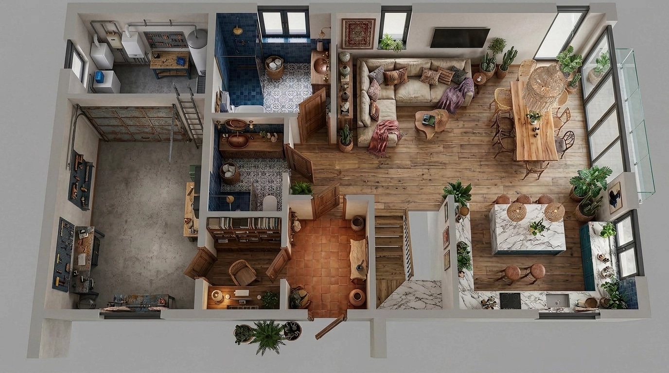 Interior design in Bohemian style — Living Room by GenRoom AI