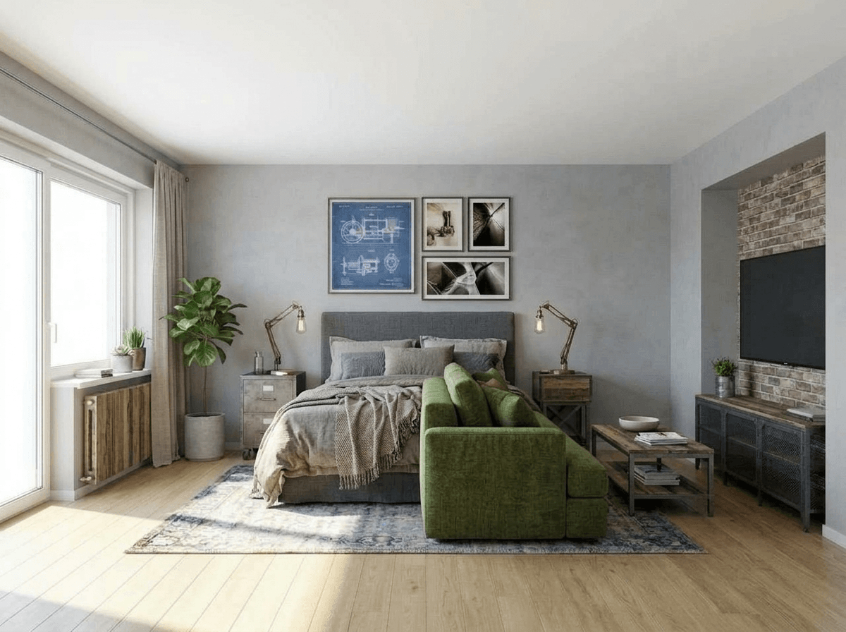 Interior design in Loft / Industrial style — Bedroom by GenRoom AI