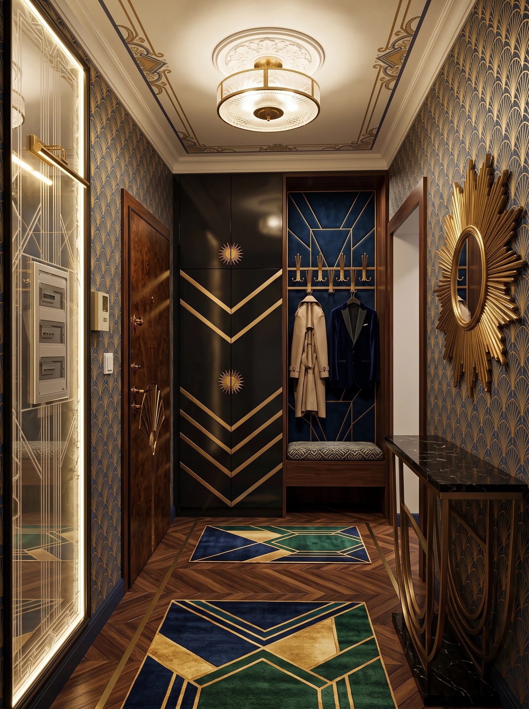 Hallway interior in Art Deco style — photo by GenRoom AI