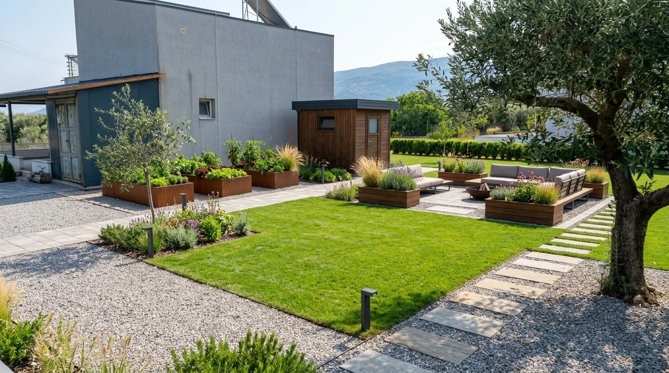 Design paisagístico em estilo Contemporary Yard — Jardim por GenRoom AI