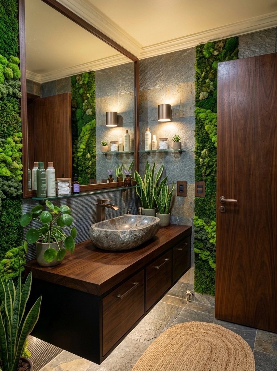 Bathroom interior in Biophilic style — photo by GenRoom AI