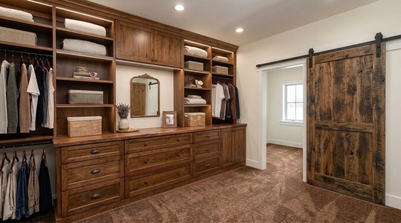 Interior design in Modern Farmhouse style — wardrobe by GenRoom AI