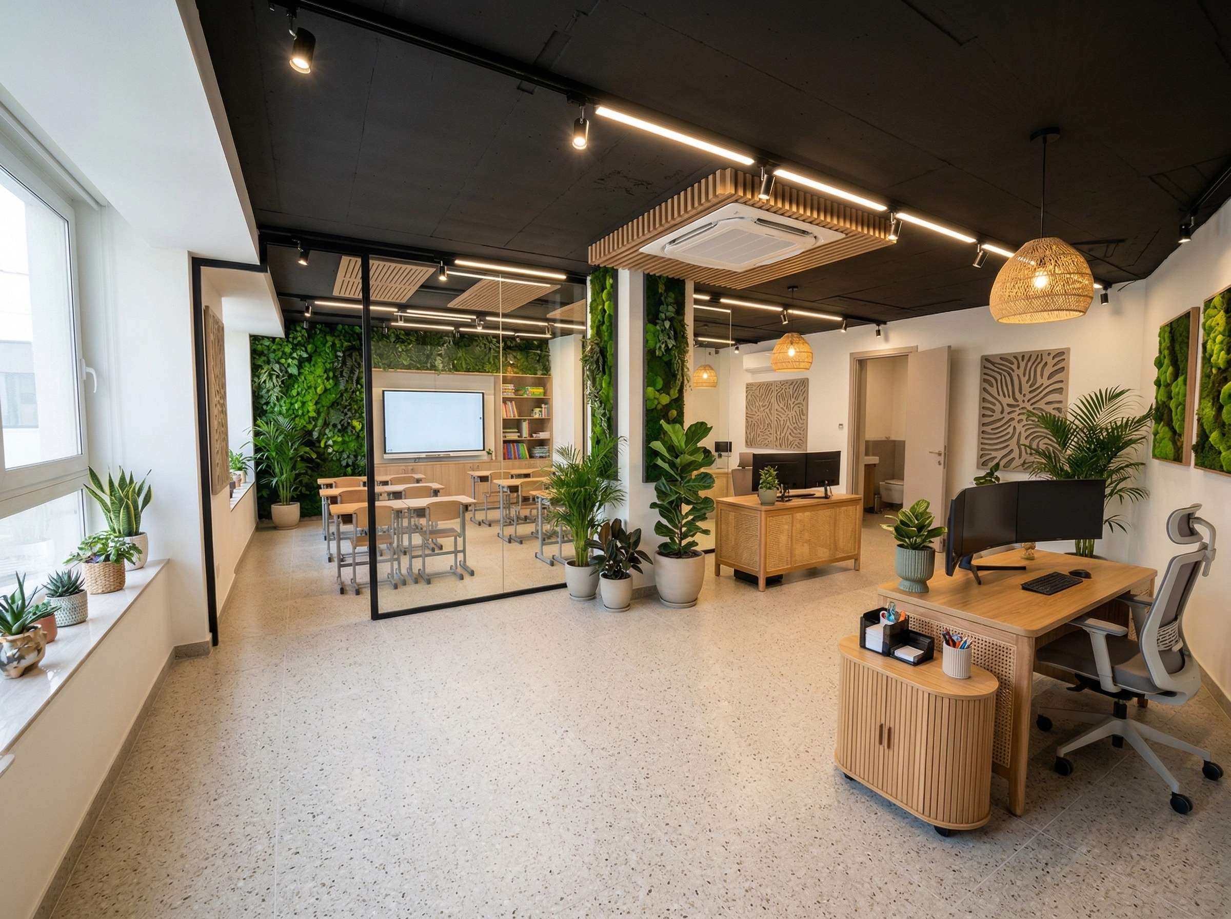 Office interior in Biophilic style — photo by GenRoom AI