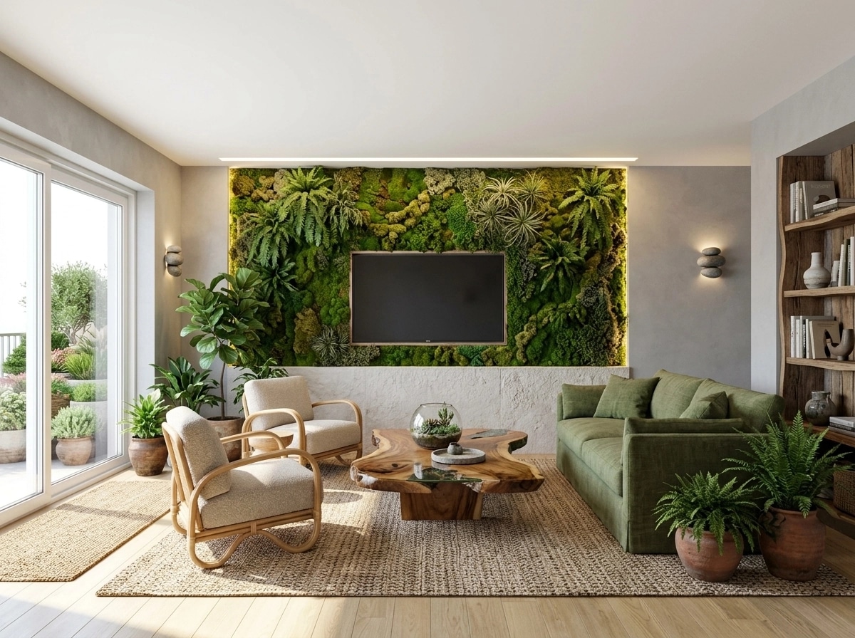 Design de interiores em estilo Biophilic — Sala de Estar por GenRoom AI