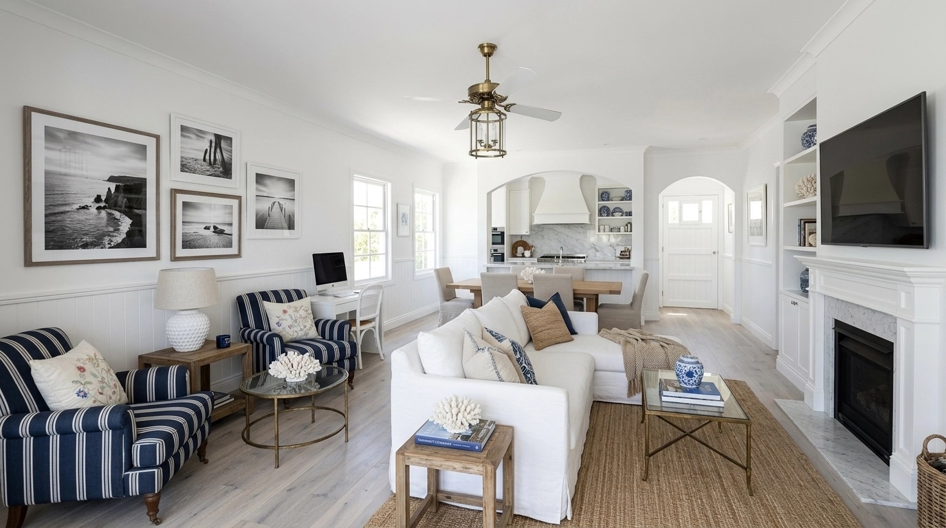 Interior design in Coastal / Hamptons style — Living Room by GenRoom AI