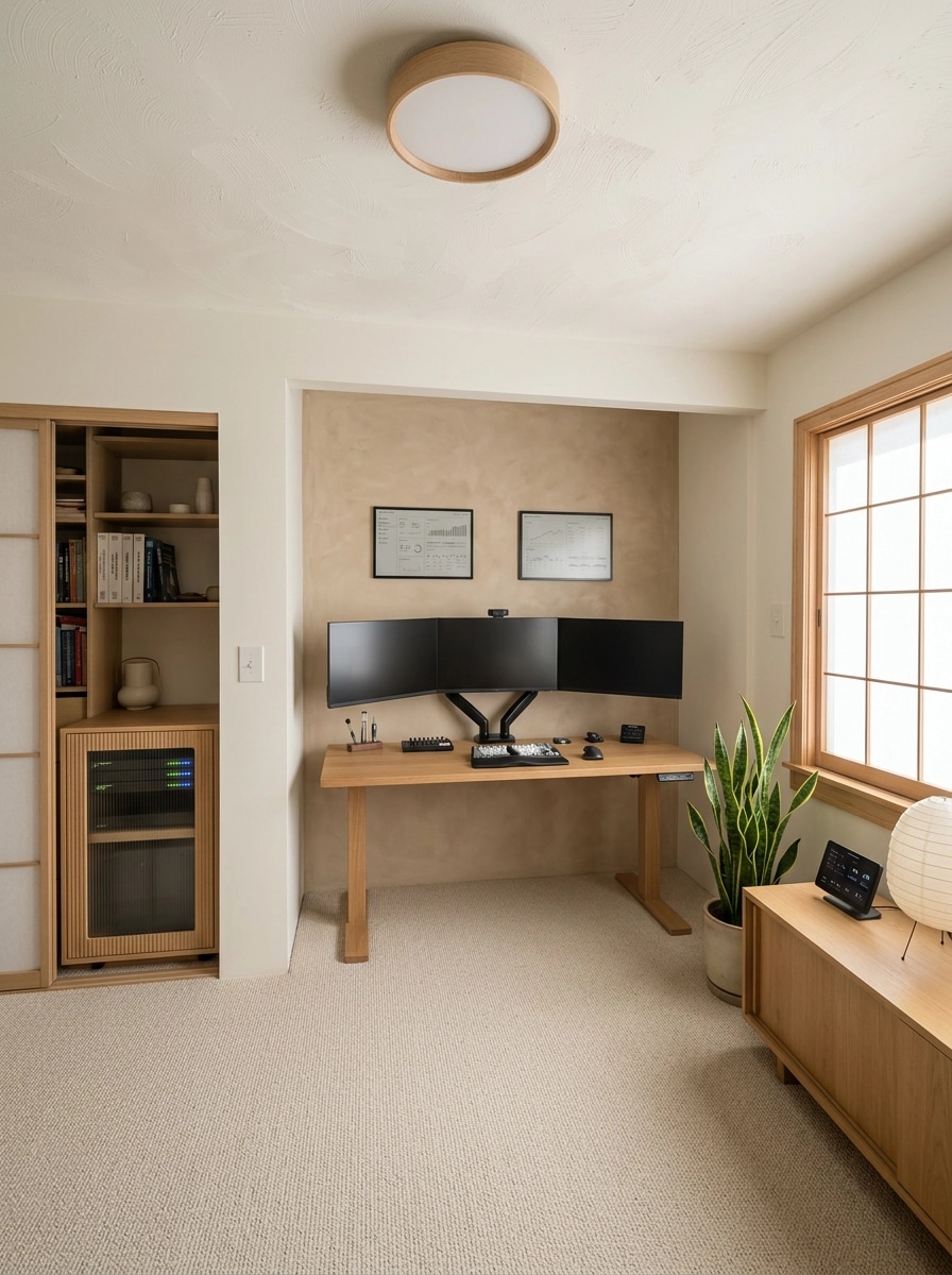 Office interior in Japandi style — photo by GenRoom AI