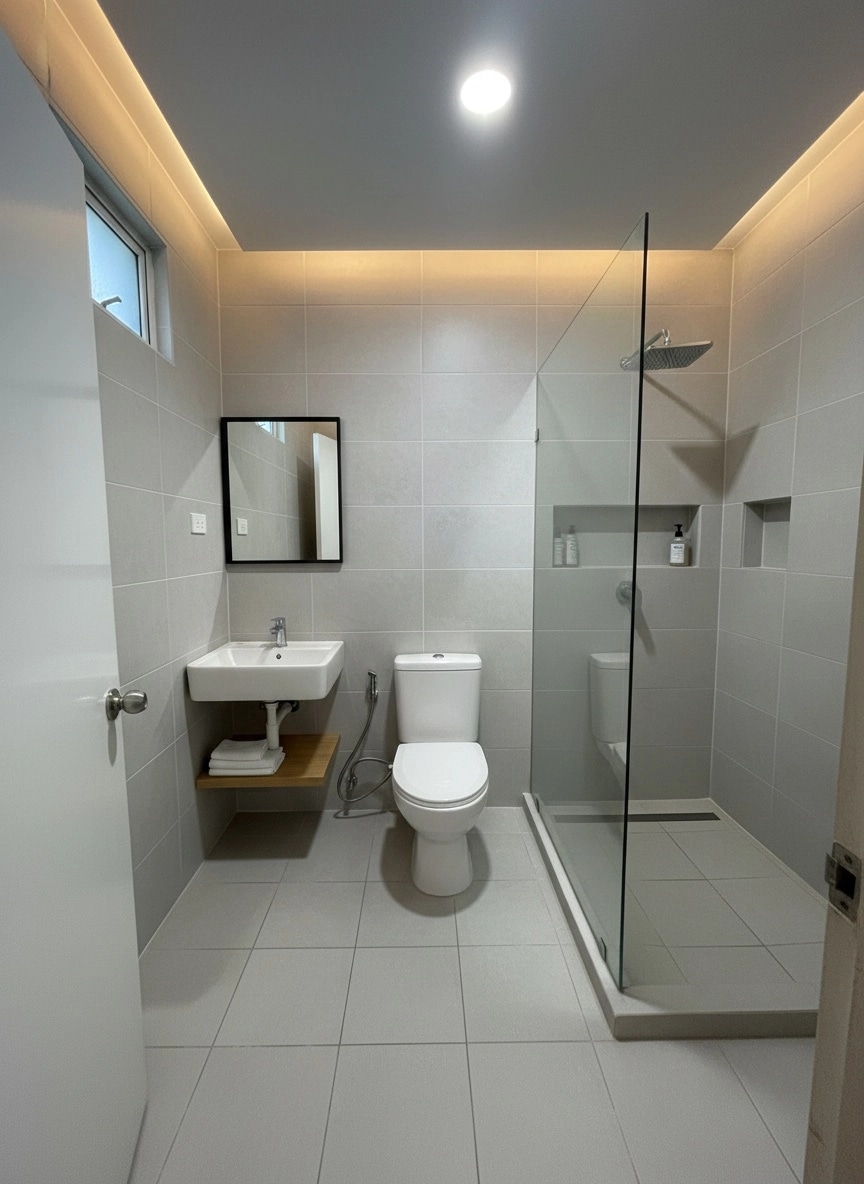 Bathroom interior in Minimalism style — photo by GenRoom AI