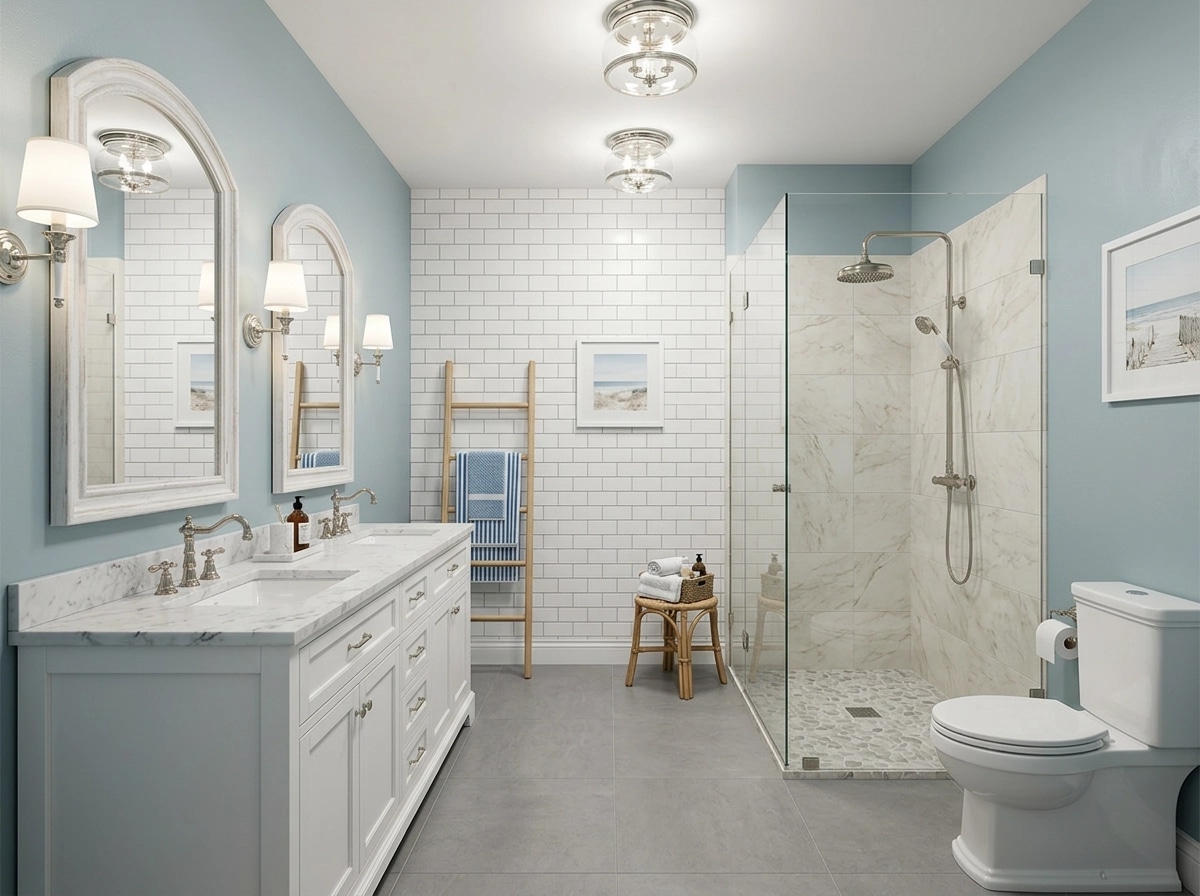 Interior design in Coastal / Hamptons style — Bathroom by GenRoom AI