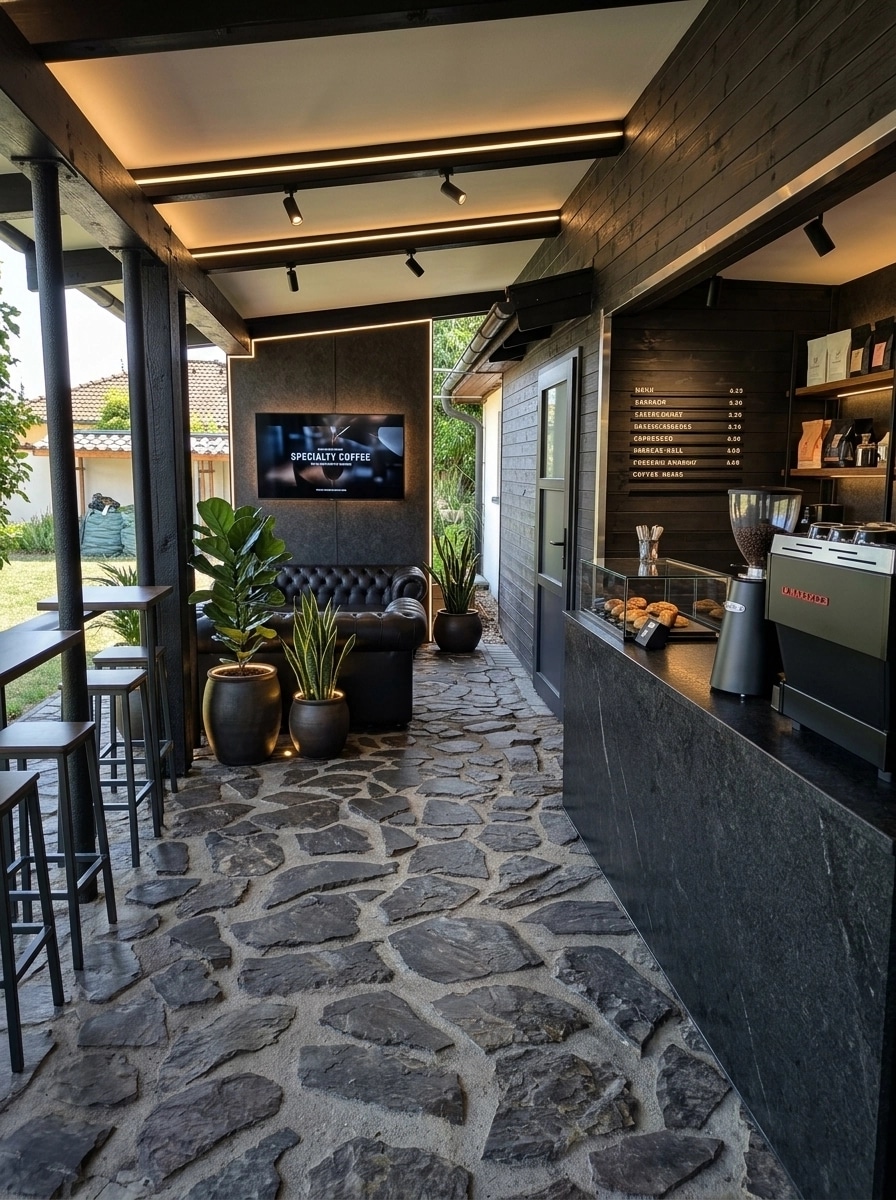 Design d'interni in stile Blacktec — coffee_shop di GenRoom AI