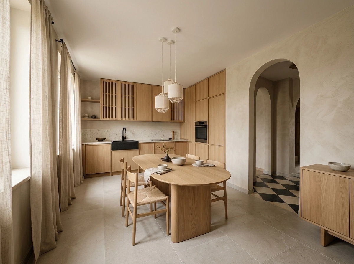 Kitchen interior in Japandi style — photo by GenRoom AI