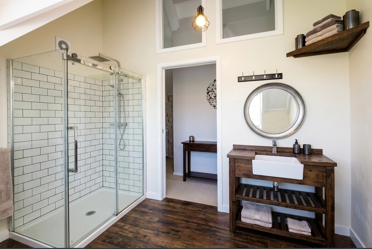 Bathroom interior in Modern Farmhouse style — photo by GenRoom AI
