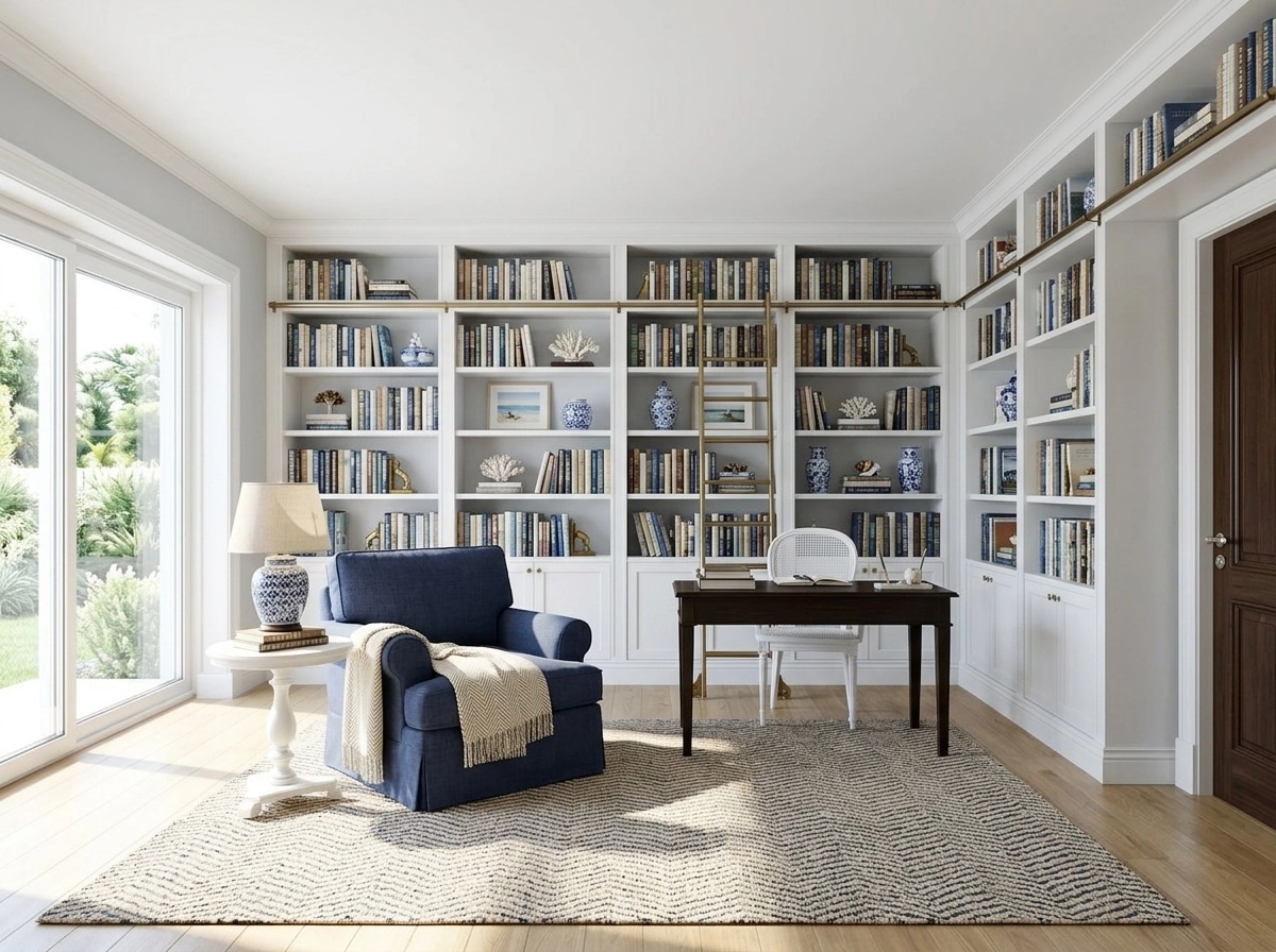 Design de interiores em estilo Coastal / Hamptons — library por GenRoom AI