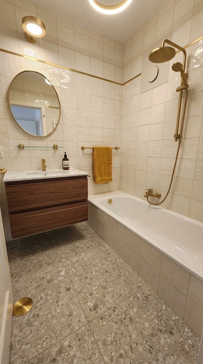 Bathroom interior in Mid-Century Modern style — photo by GenRoom AI
