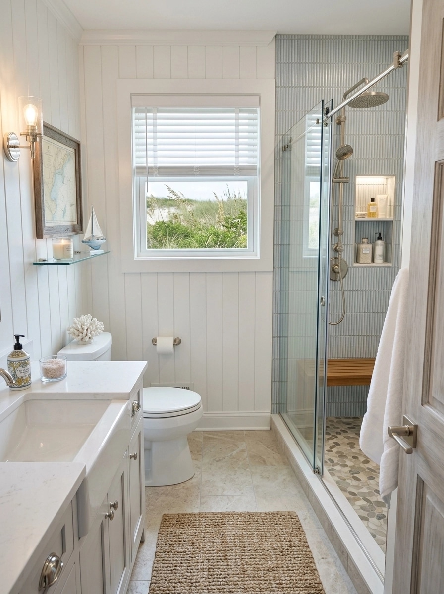 Interior design in Coastal / Hamptons style — Bathroom by GenRoom AI