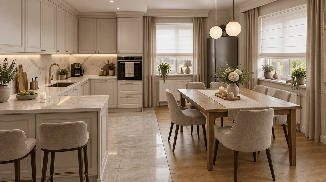Kitchen interior in Neoclassic style — photo by GenRoom AI