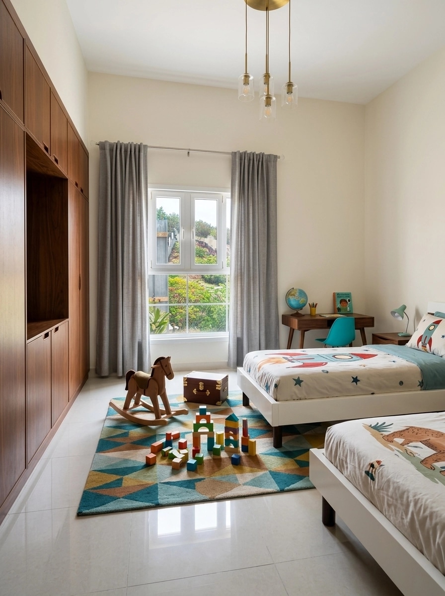 Mid-Century Modern Kids Room design — interior photo by GenRoom AI