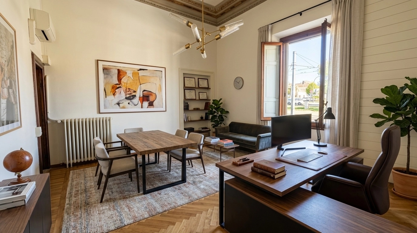 Office interior in Modern Farmhouse style — photo by GenRoom AI