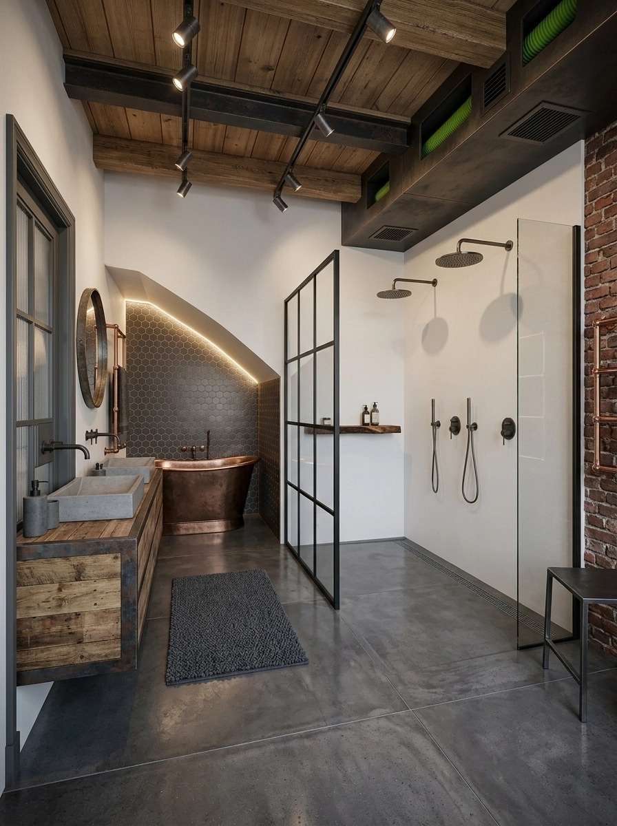 Interior design in Loft / Industrial style — Bathroom by GenRoom AI