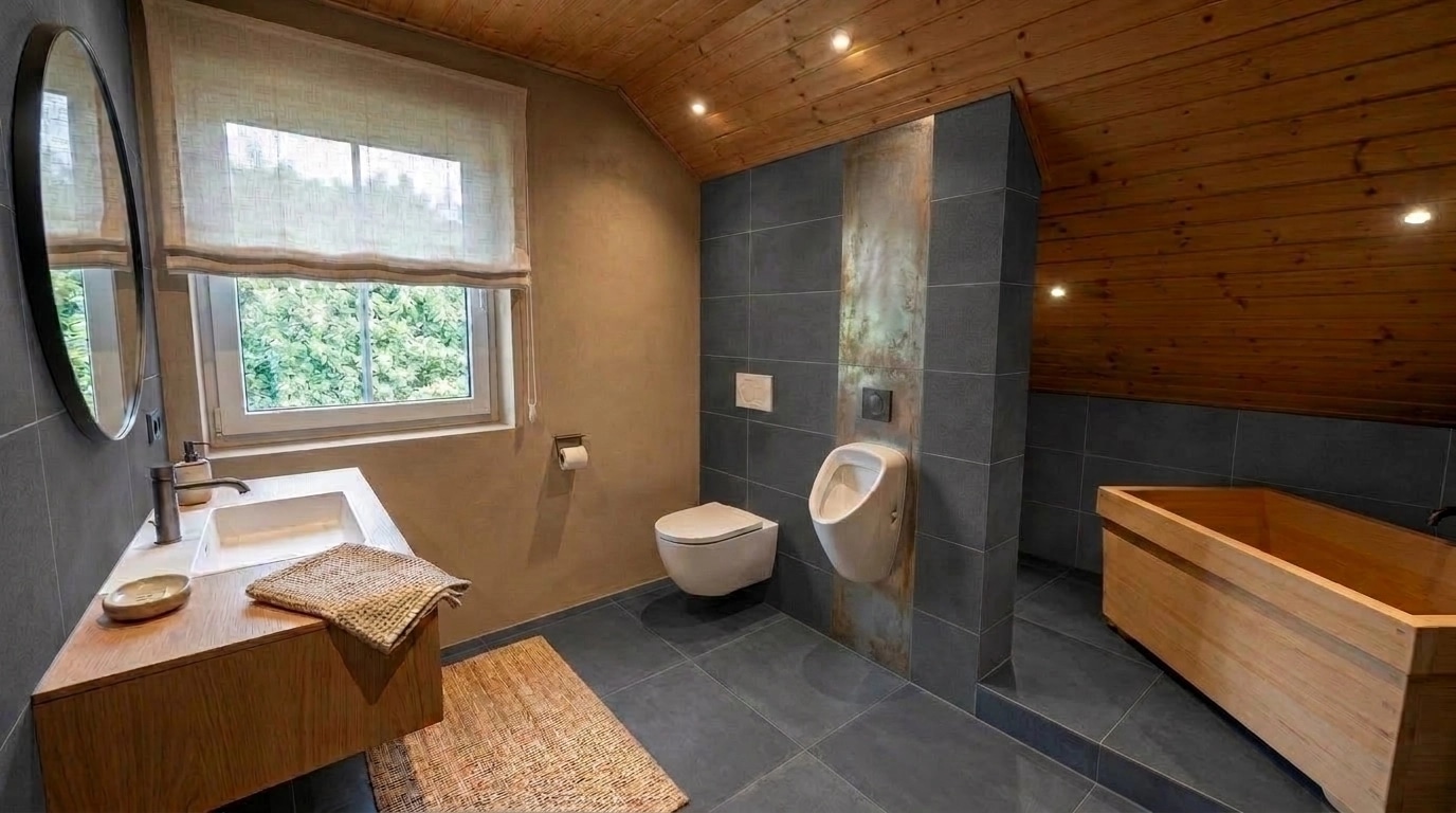 Bathroom interior in Japandi style — photo by GenRoom AI