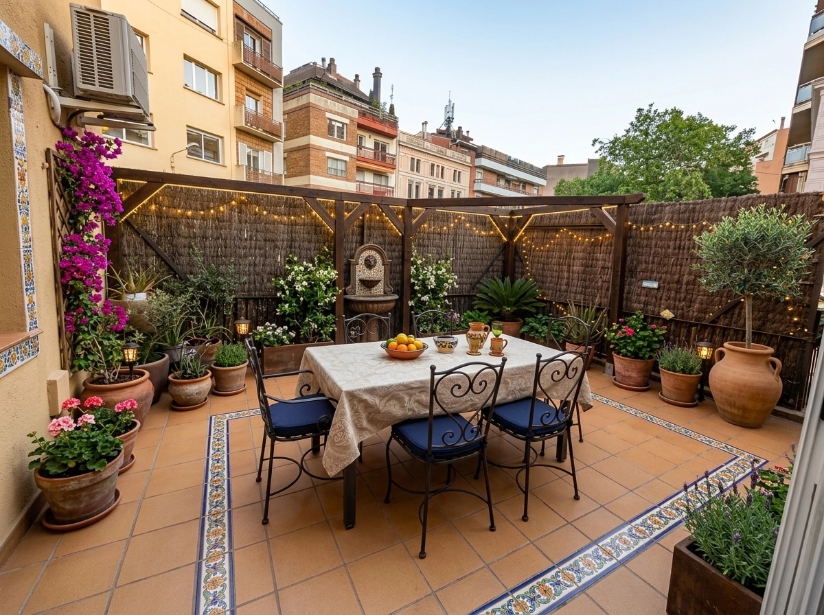 Yard design in Spanish Courtyard style — photo by GenRoom AI