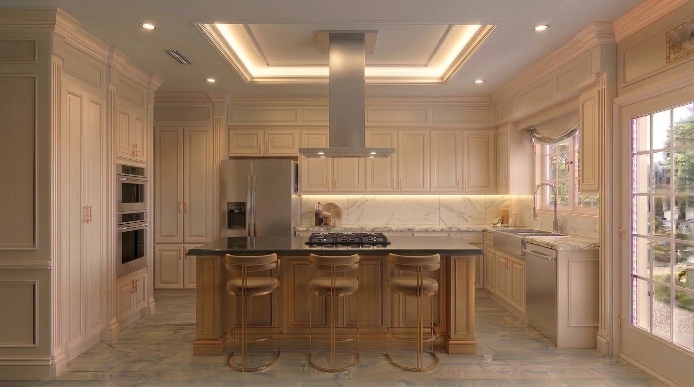 Kitchen interior in Neoclassic style — photo by GenRoom AI