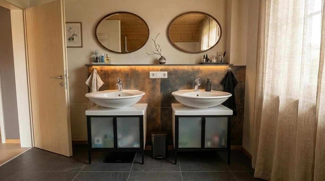 Bathroom interior in Japandi style — photo by GenRoom AI