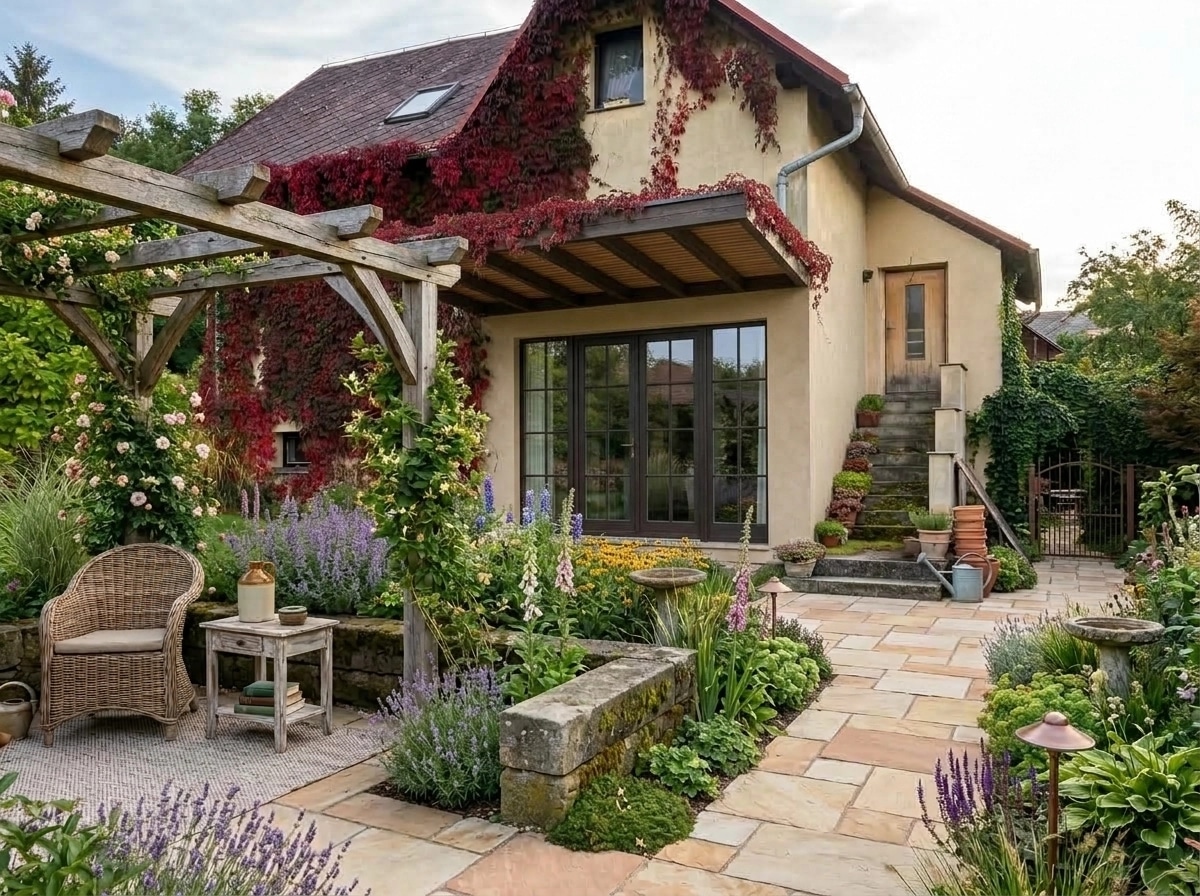 Design paysager en style Country Rustic Garden — Jardin par GenRoom AI