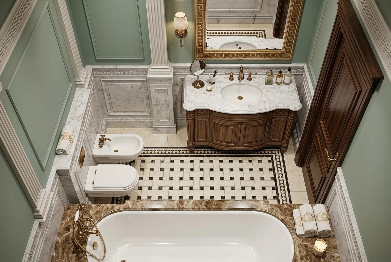 Bathroom interior in Neoclassic style — photo by GenRoom AI