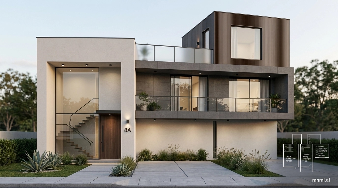 Facade design in Minimalist Facade style — photo by GenRoom AI