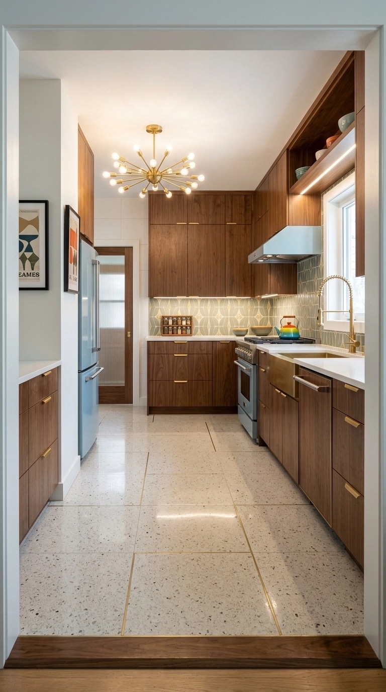 Kitchen interior in Mid-Century Modern style — photo by GenRoom AI