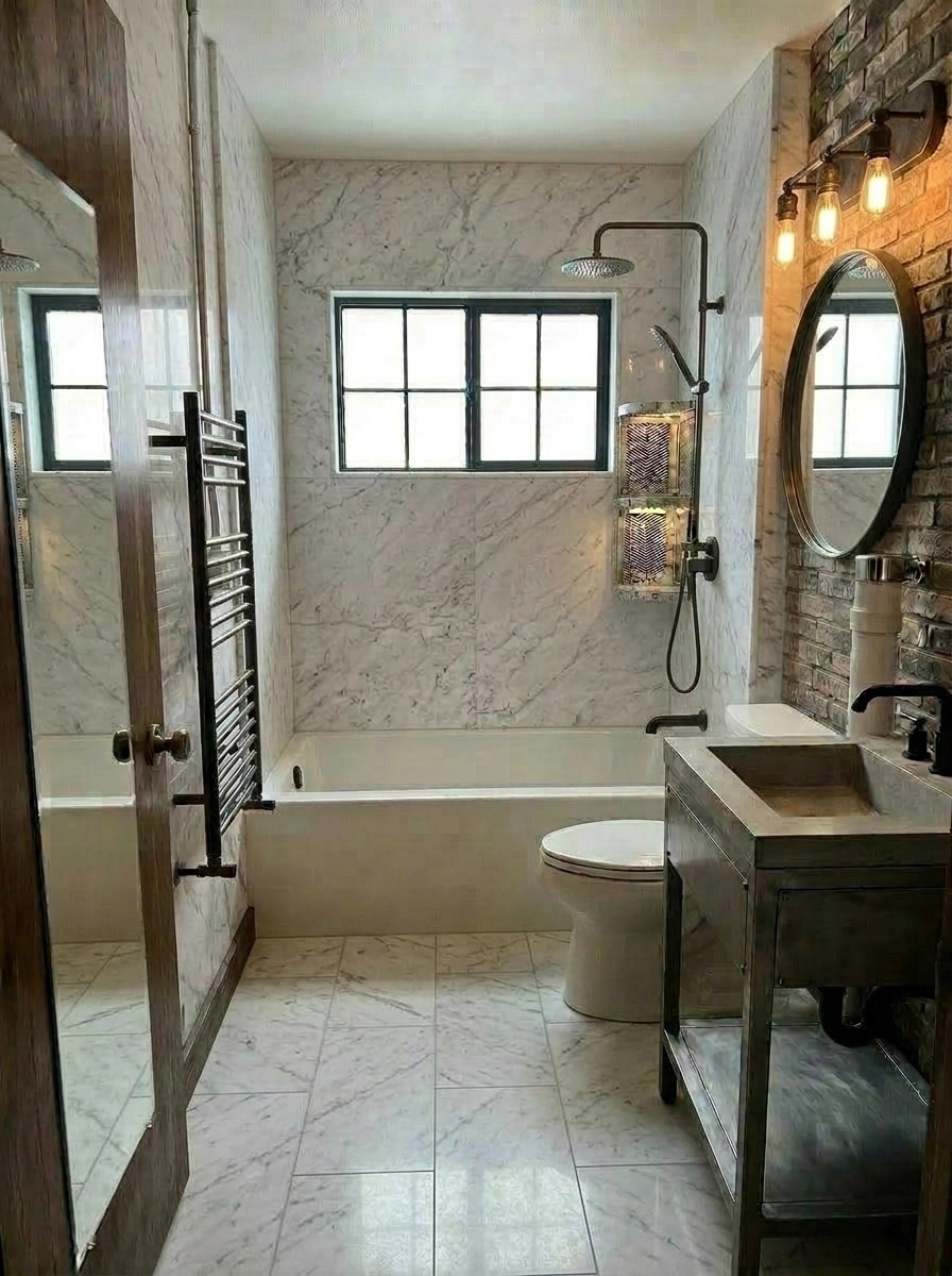 Bathroom interior in Loft / Industrial style — photo by GenRoom AI