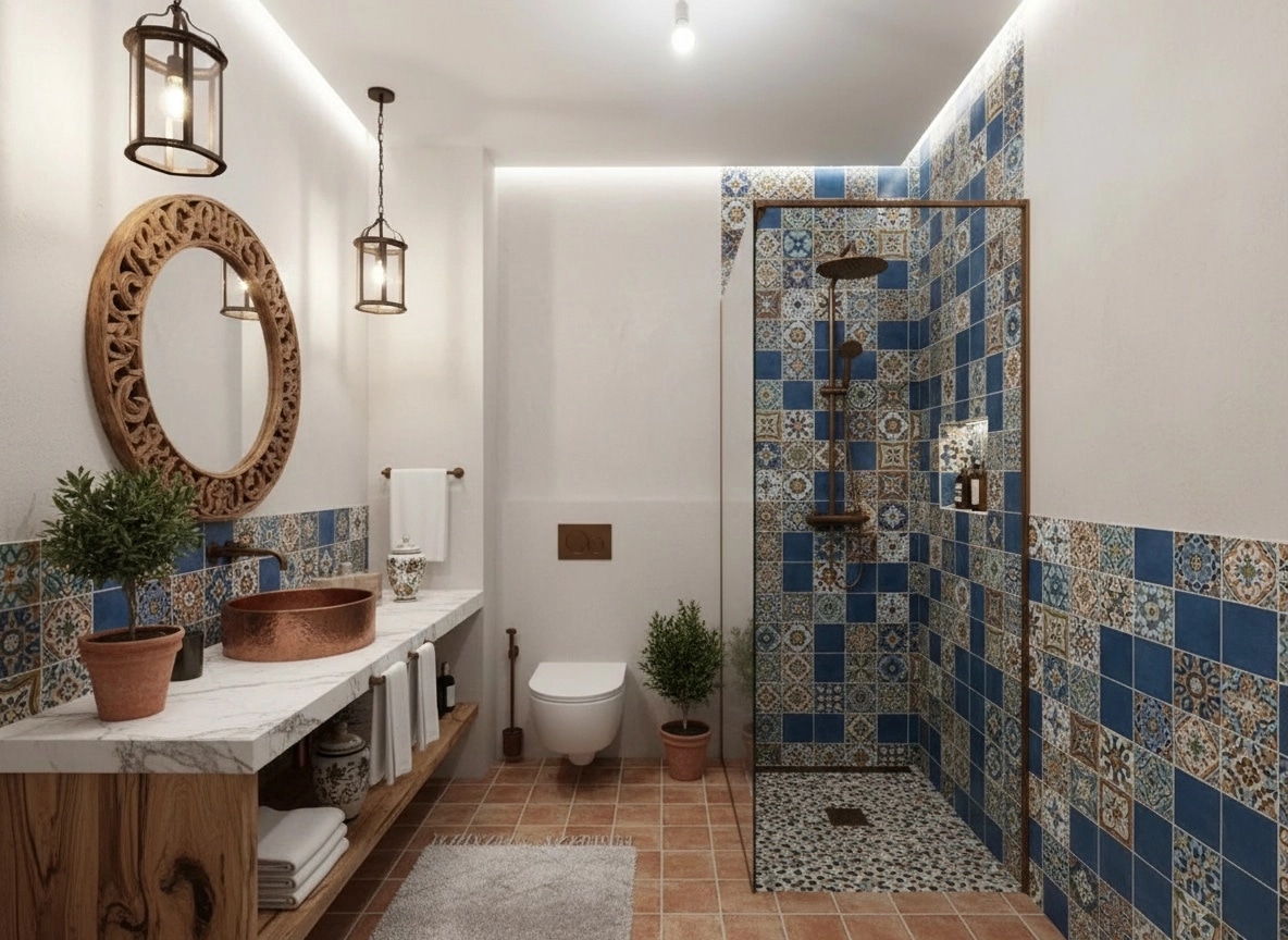 Bathroom interior in Mediterranean style — photo by GenRoom AI