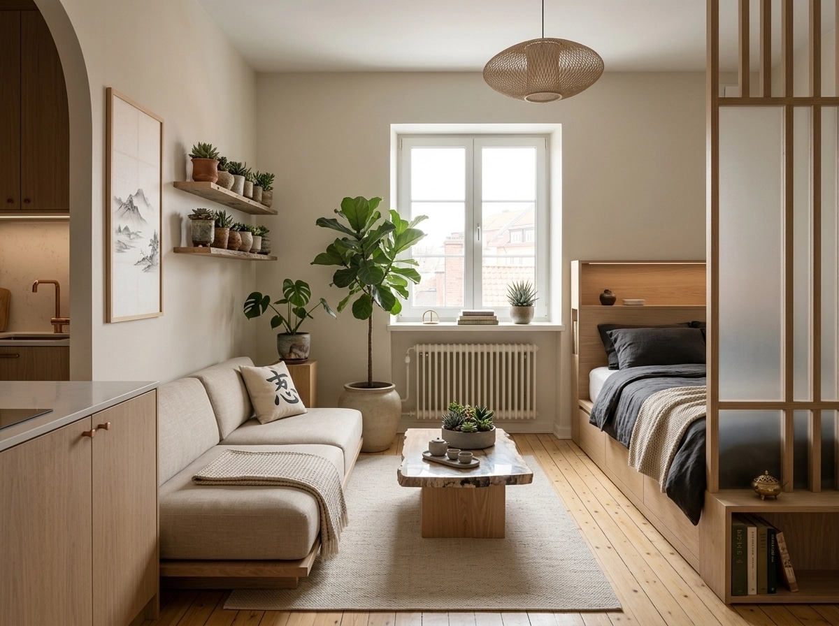 Interior design in Japandi style — studio by GenRoom AI