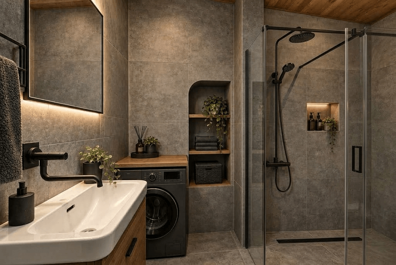 Bathroom interior in Loft / Industrial style — photo by GenRoom AI