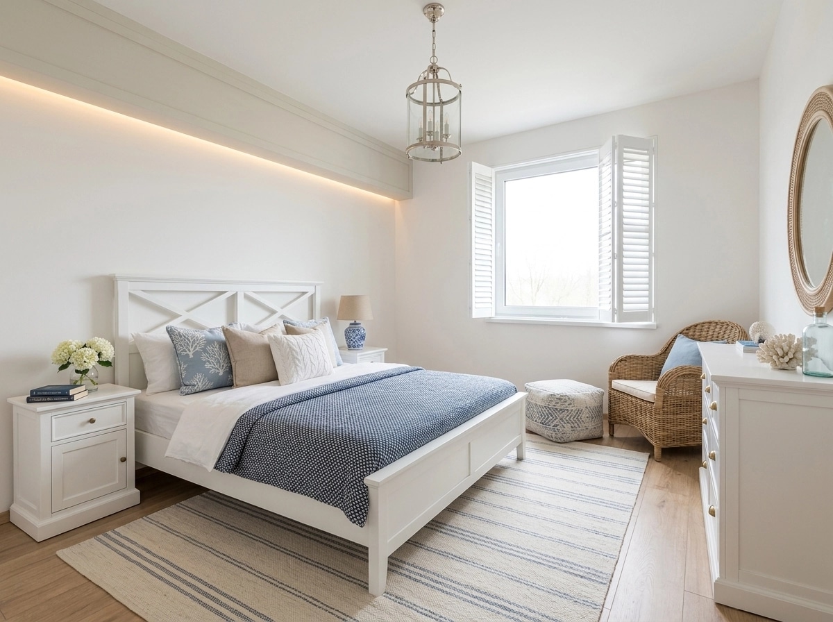 Coastal / Hamptons Bedroom design — interior photo by GenRoom AI