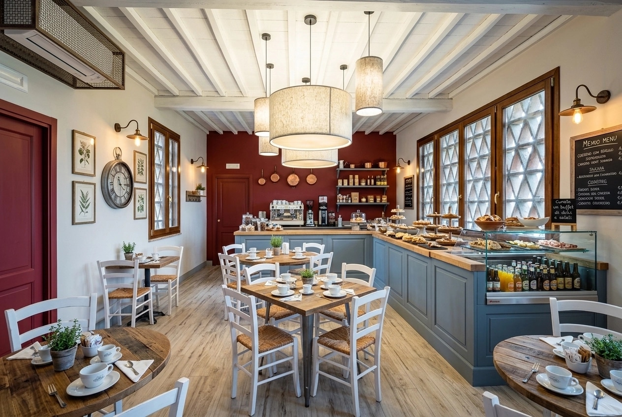 Interior design in Modern Farmhouse style — cafe by GenRoom AI