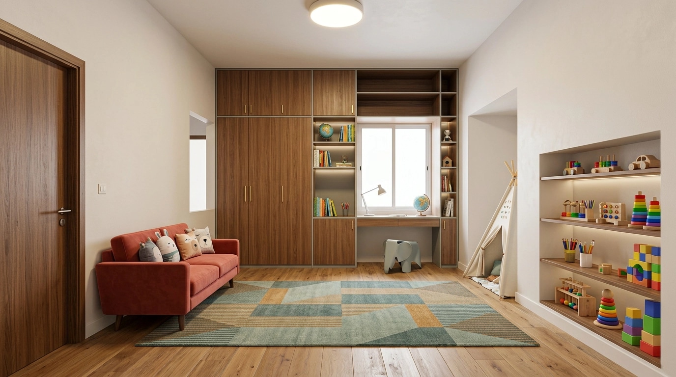 Mid-Century Modern Kids Room design — interior photo by GenRoom AI