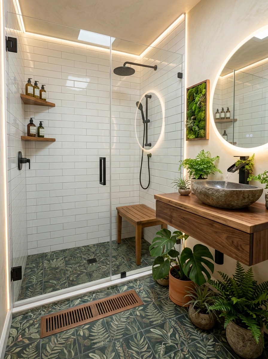 Bathroom interior in Biophilic style — photo by GenRoom AI