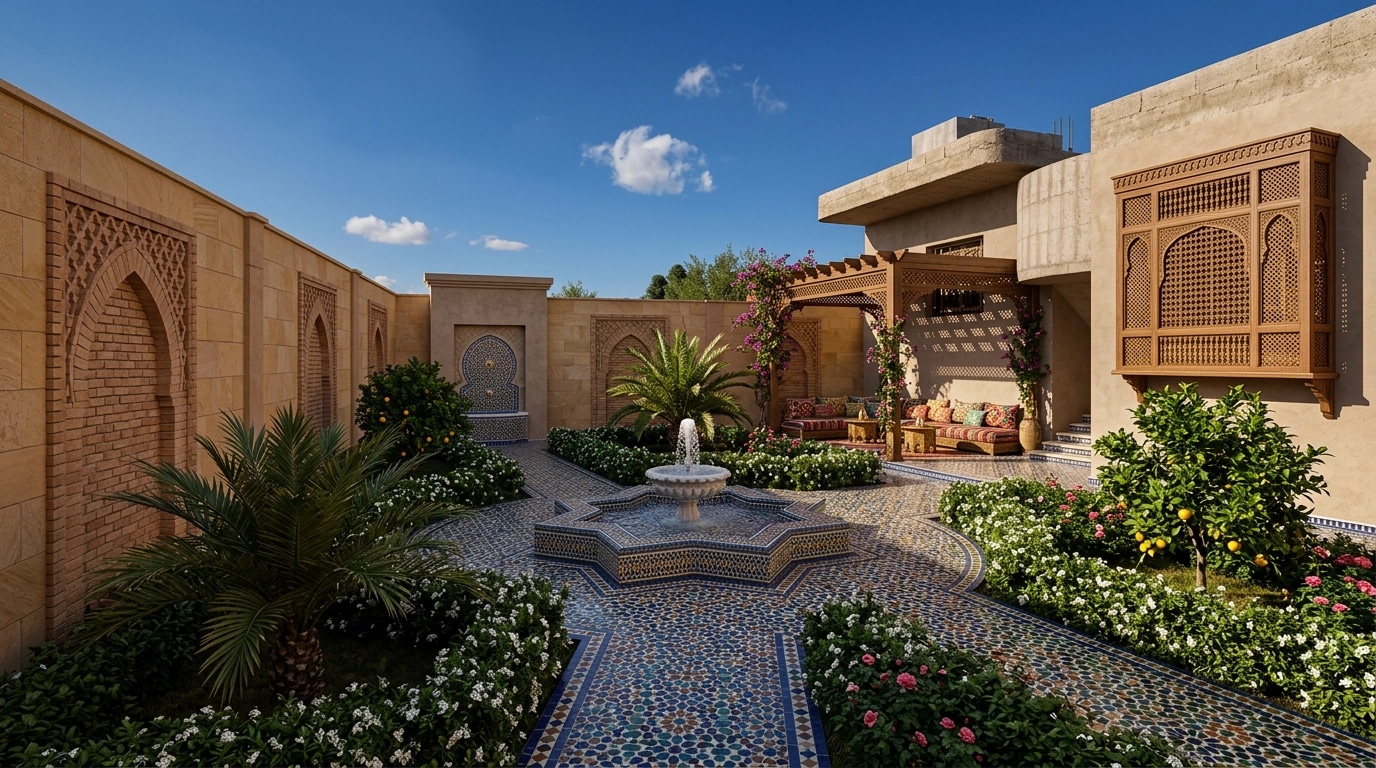Yard design in Arabian Courtyard style — photo by GenRoom AI