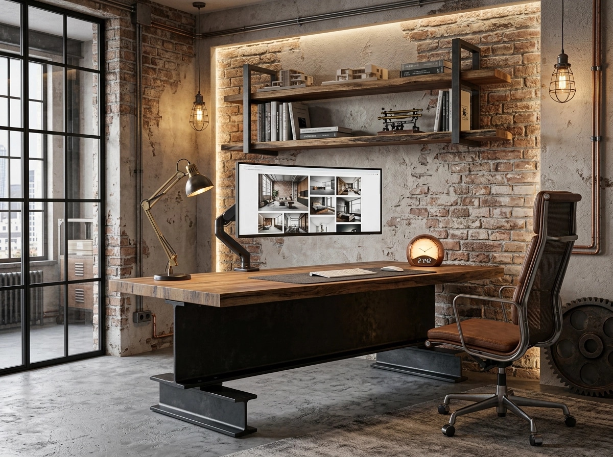 Interior design in Loft / Industrial style — home_office by GenRoom AI