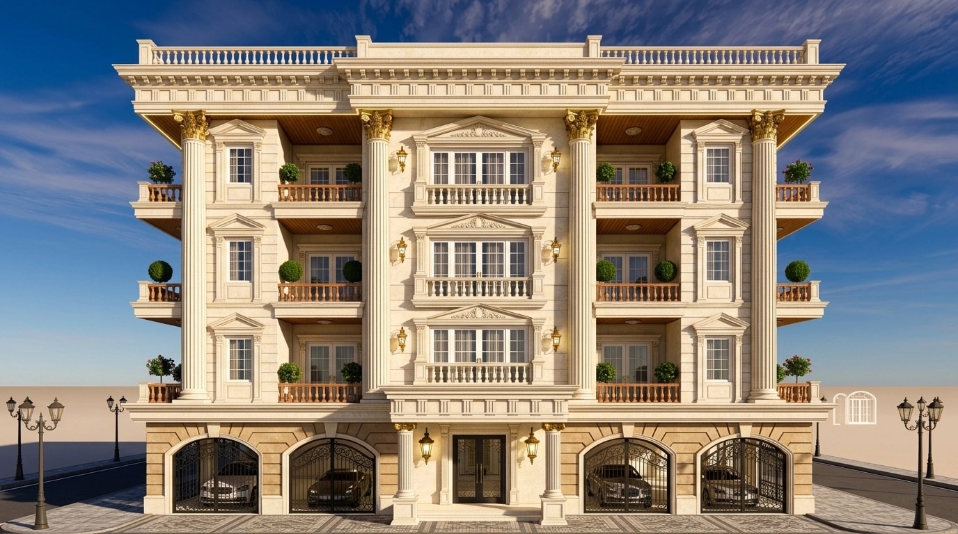 Neoclassic Facade Fachada design — facade photo by GenRoom AI