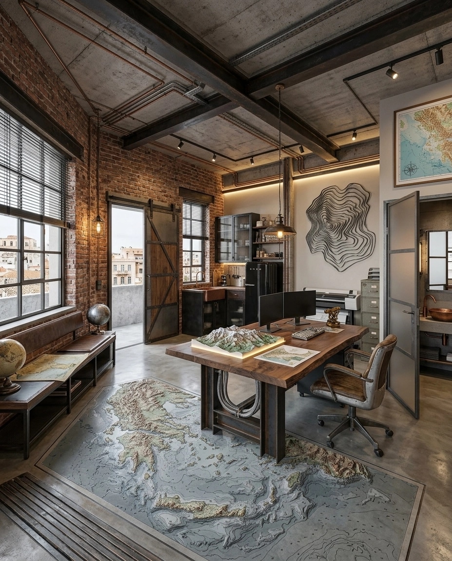 Office interior in Loft / Industrial style — photo by GenRoom AI