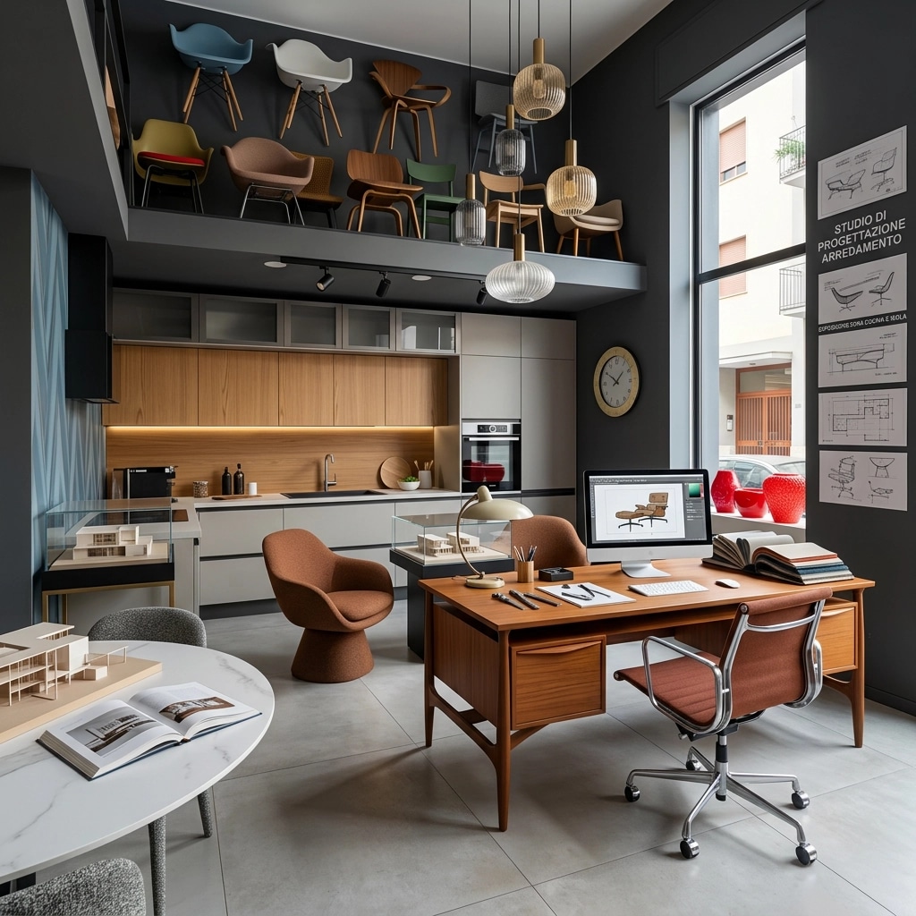 Office interior in Mid-Century Modern style — photo by GenRoom AI