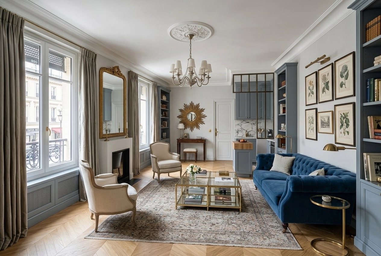 French Parisian Living Room design — interior photo by GenRoom AI